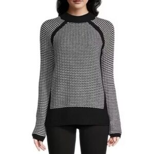 Liz Claiborne Black & White Crewneck Bell Sleeve Sweater